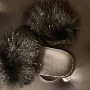 Black furry slides ladies size 8